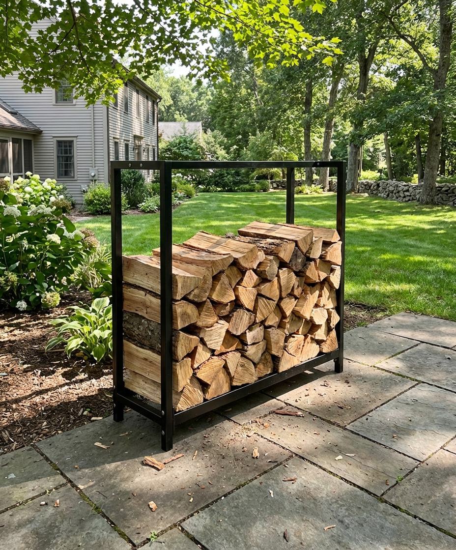steel-wood-rack-rectangular-cover Fabricated Rectangular Steel Firewood Rack 4ft - Image 1