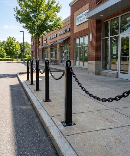 Steel Pipe Chain Eyelet Bollard with Base Plate